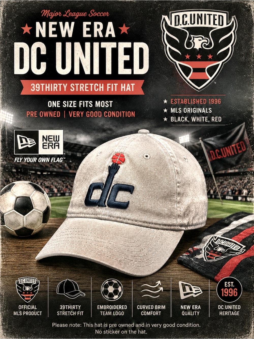 DC United Baseball Cap | US Soccer | MLS| Gray, Red